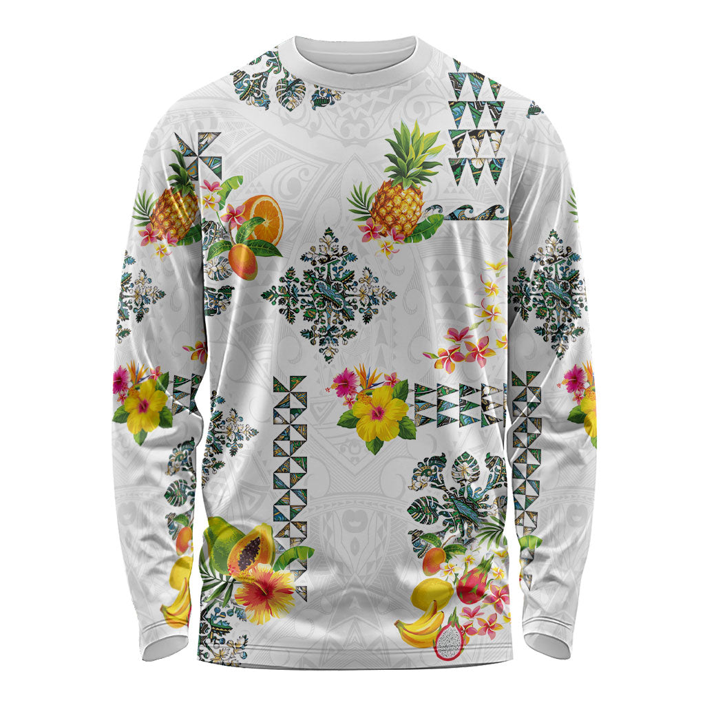 Hawaiian Quilts Long Sleeve Shirt Tropical Fruits and Plants LT03 Unisex White - Polynesian Pride