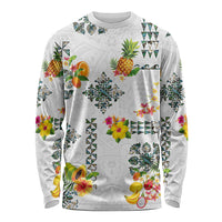 Hawaiian Quilts Long Sleeve Shirt Tropical Fruits and Plants LT03 Unisex White - Polynesian Pride