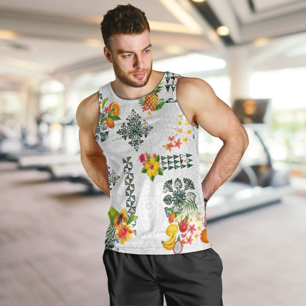 Hawaiian Quilts Men Tank Top Tropical Fruits and Plants LT03 White - Polynesian Pride