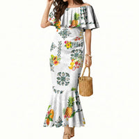 Hawaiian Quilts Mermaid Dress Tropical Fruits and Plants LT03 Women White - Polynesian Pride