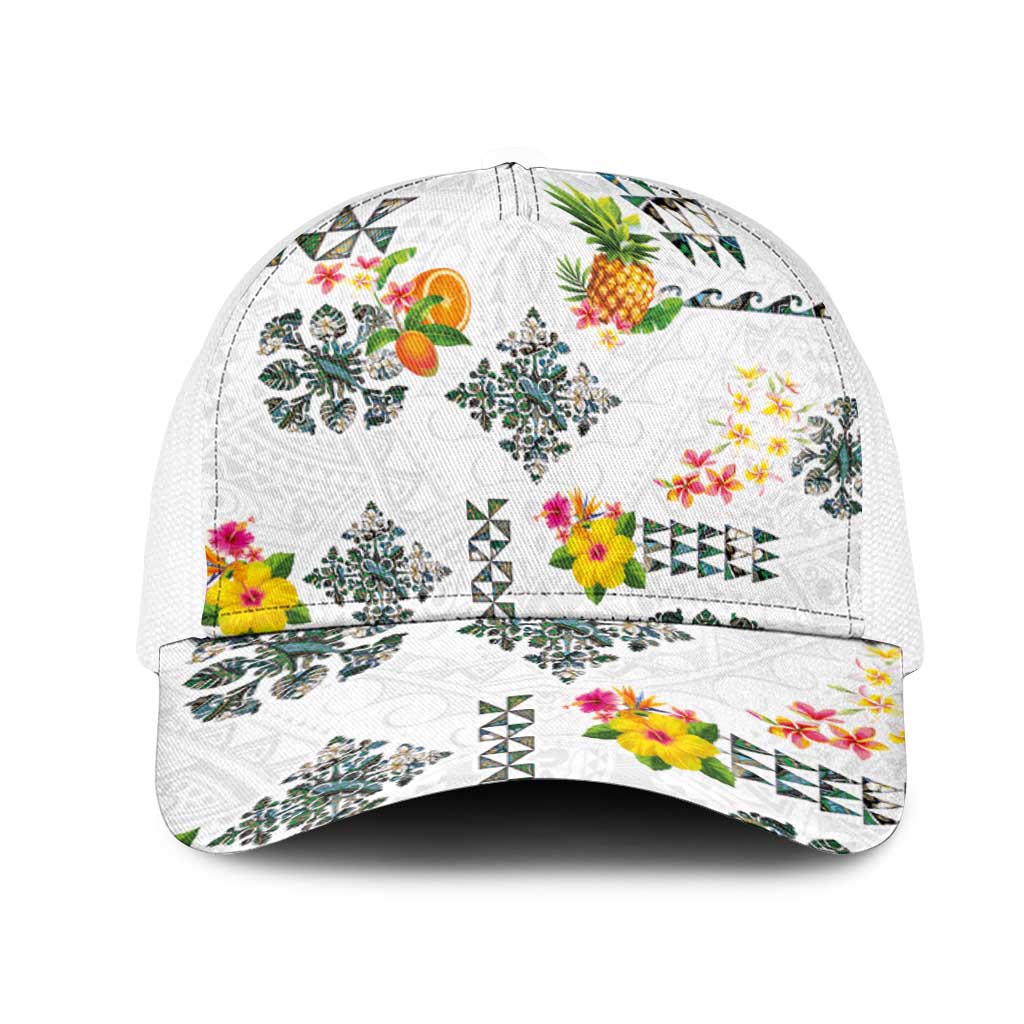 Hawaiian Quilts Mesh Trucker Cap Tropical Fruits and Plants LT03 One Size White White - Polynesian Pride