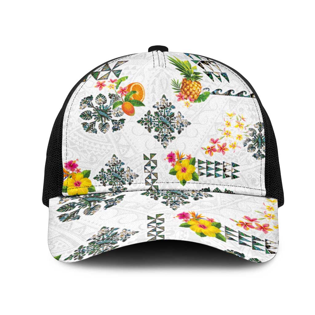 Hawaiian Quilts Mesh Trucker Cap Tropical Fruits and Plants LT03 One Size Black White - Polynesian Pride