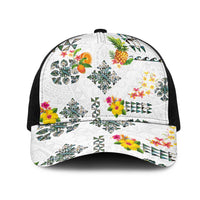 Hawaiian Quilts Mesh Trucker Cap Tropical Fruits and Plants LT03 One Size Black White - Polynesian Pride