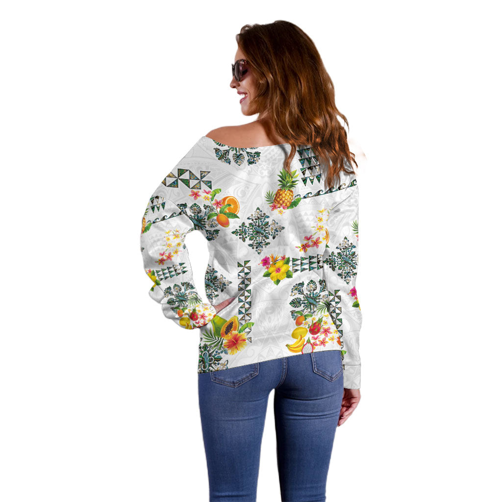 Hawaiian Quilts Off Shoulder Sweater Tropical Fruits and Plants LT03 - Polynesian Pride