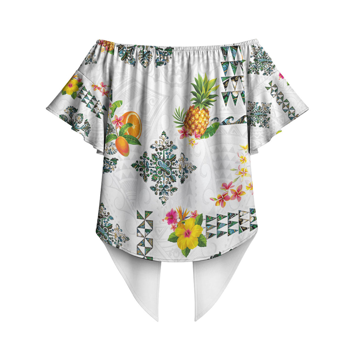 Hawaiian Quilts Off Shoulder Wrap Waist Top Tropical Fruits and Plants LT03 - Polynesian Pride