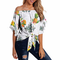 Hawaiian Quilts Off Shoulder Wrap Waist Top Tropical Fruits and Plants LT03 - Polynesian Pride