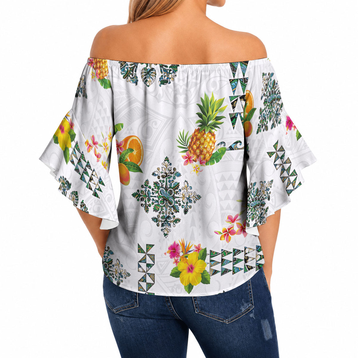Hawaiian Quilts Off Shoulder Wrap Waist Top Tropical Fruits and Plants LT03 - Polynesian Pride