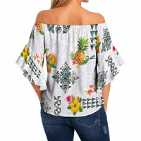 Hawaiian Quilts Off Shoulder Wrap Waist Top Tropical Fruits and Plants LT03 - Polynesian Pride