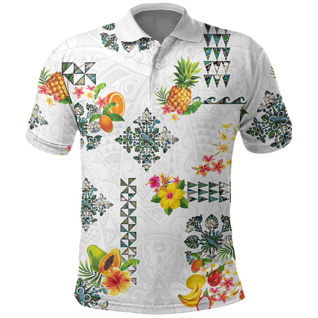 Hawaiian Quilts Polo Shirt Tropical Fruits and Plants LT03 White - Polynesian Pride