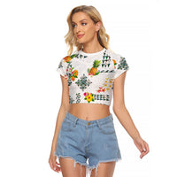 Hawaiian Quilts Raglan Cropped T Shirt Tropical Fruits and Plants LT03 Female White - Polynesian Pride