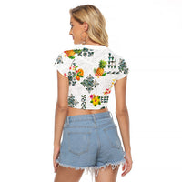 Hawaiian Quilts Raglan Cropped T Shirt Tropical Fruits and Plants LT03 - Polynesian Pride