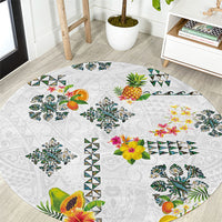 Hawaiian Quilts Round Carpet Tropical Fruits and Plants LT03 White - Polynesian Pride