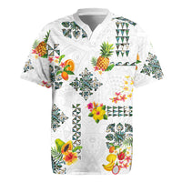 Hawaiian Quilts Rugby Jersey Tropical Fruits and Plants LT03 White - Polynesian Pride
