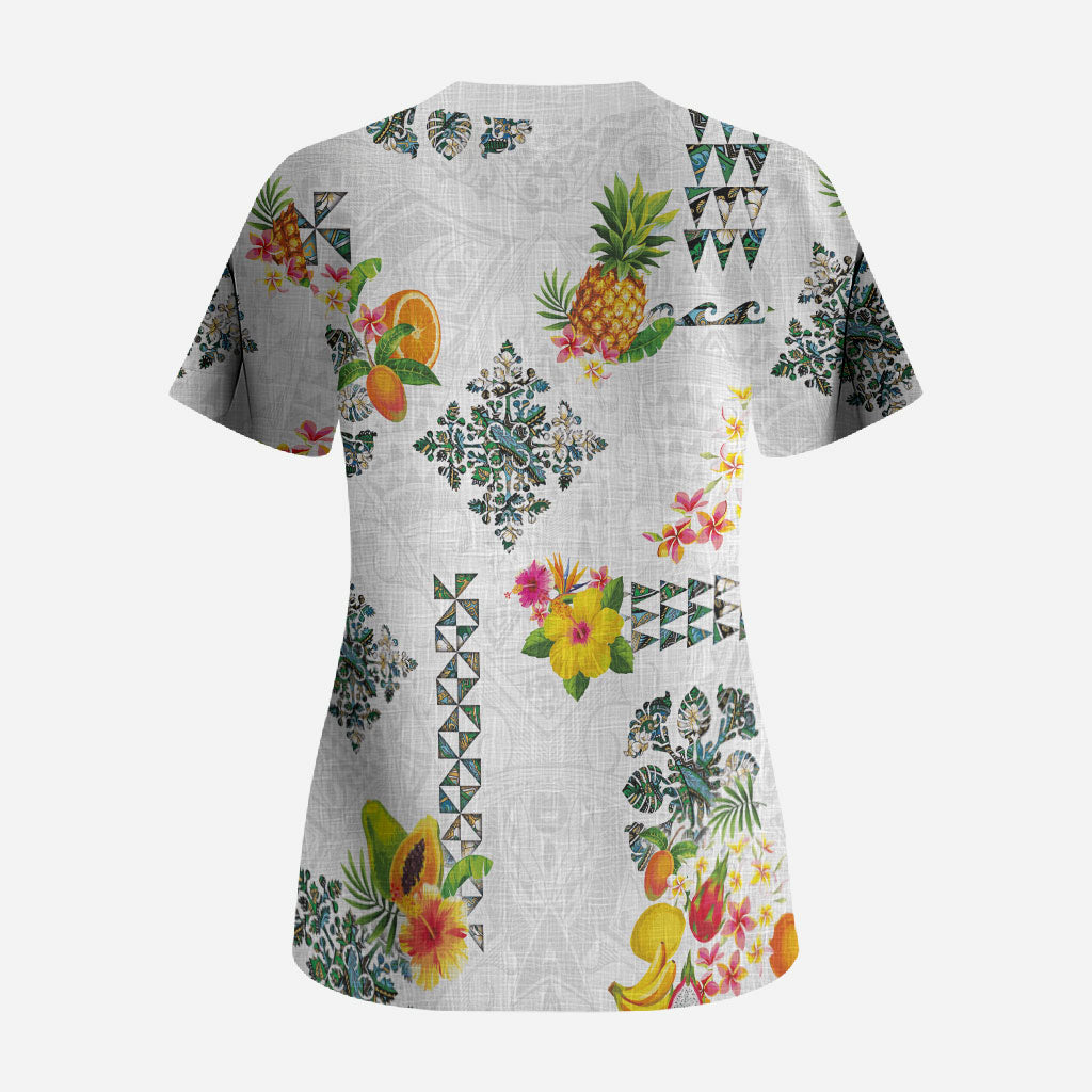 Hawaiian Quilts Scrub Top Tropical Fruits and Plants LT03 - Polynesian Pride