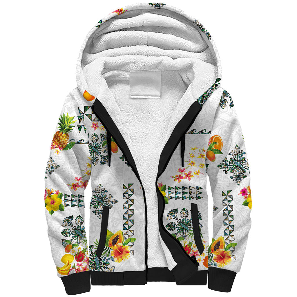 Hawaiian Quilts Sherpa Hoodie Tropical Fruits and Plants LT03 Unisex White - Polynesian Pride