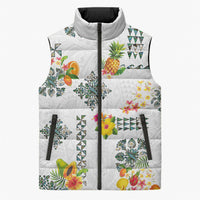 Hawaiian Quilts Sleeveless Puffer Jacket Tropical Fruits and Plants LT03 Unisex White - Polynesian Pride