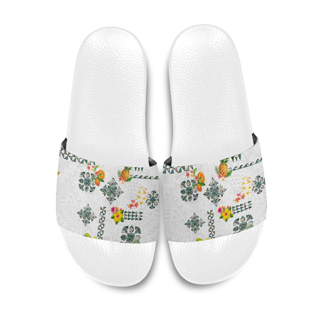 Hawaiian Quilts Slide Sandals Tropical Fruits and Plants LT03 White - Polynesian Pride