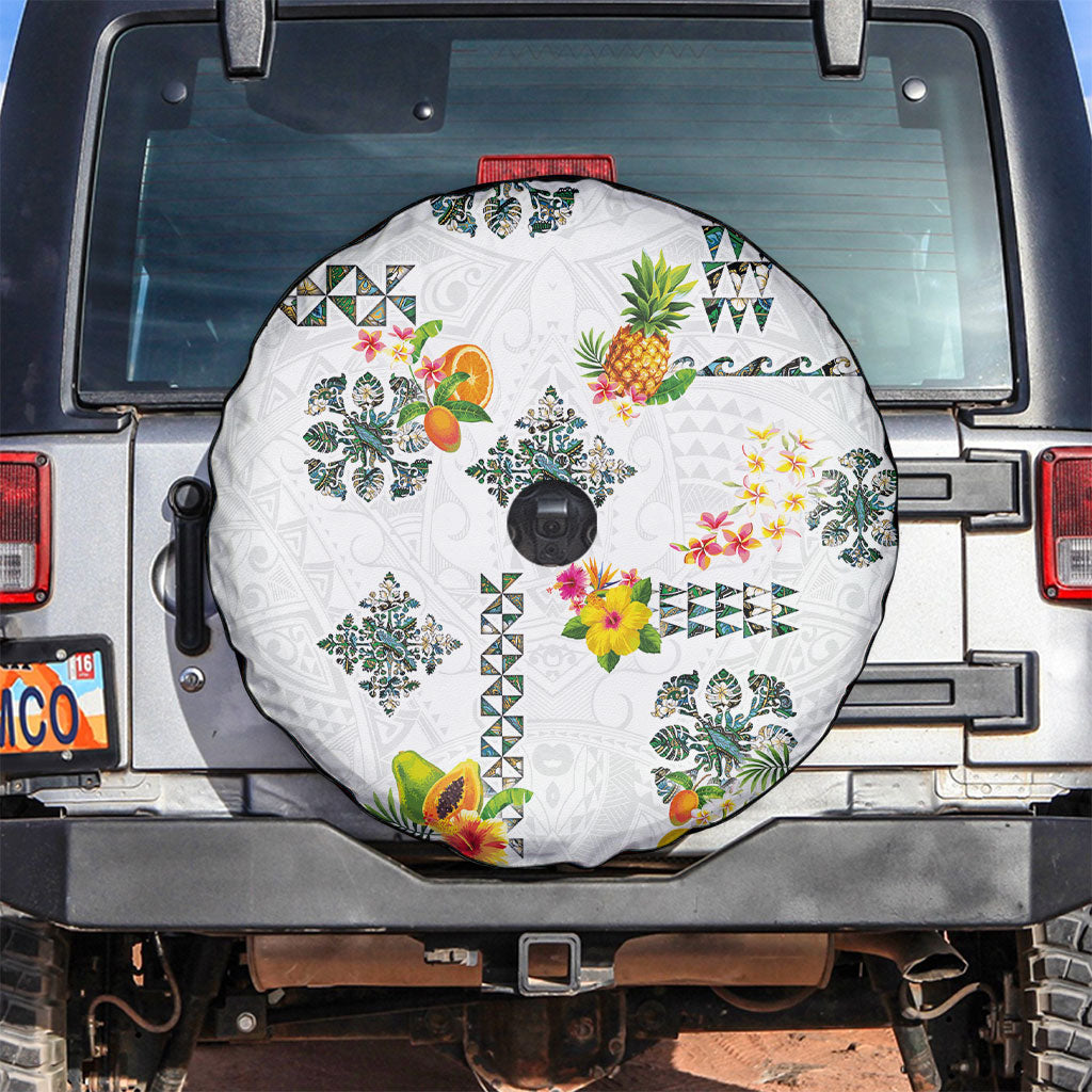 Hawaiian Quilts Spare Tire Cover Tropical Fruits and Plants LT03 White - Polynesian Pride