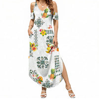 Hawaiian Quilts Summer Maxi Dress Tropical Fruits and Plants LT03 Women White - Polynesian Pride