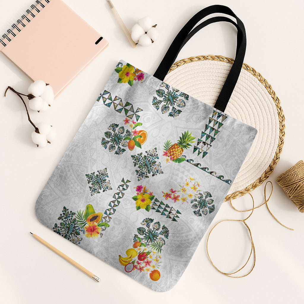 Hawaiian Quilts Tote Bag Tropical Fruits and Plants LT03 Black Strap One Size White - Polynesian Pride