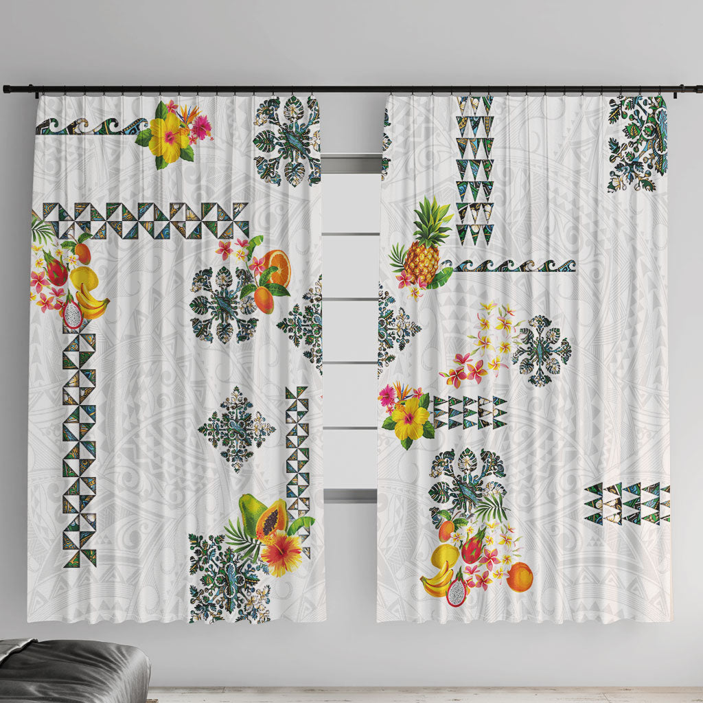 Hawaiian Quilts Window Curtain Tropical Fruits and Plants LT03 With Hooks White - Polynesian Pride