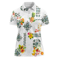 Hawaiian Quilts Women Polo Shirt Tropical Fruits and Plants LT03 Female White - Polynesian Pride