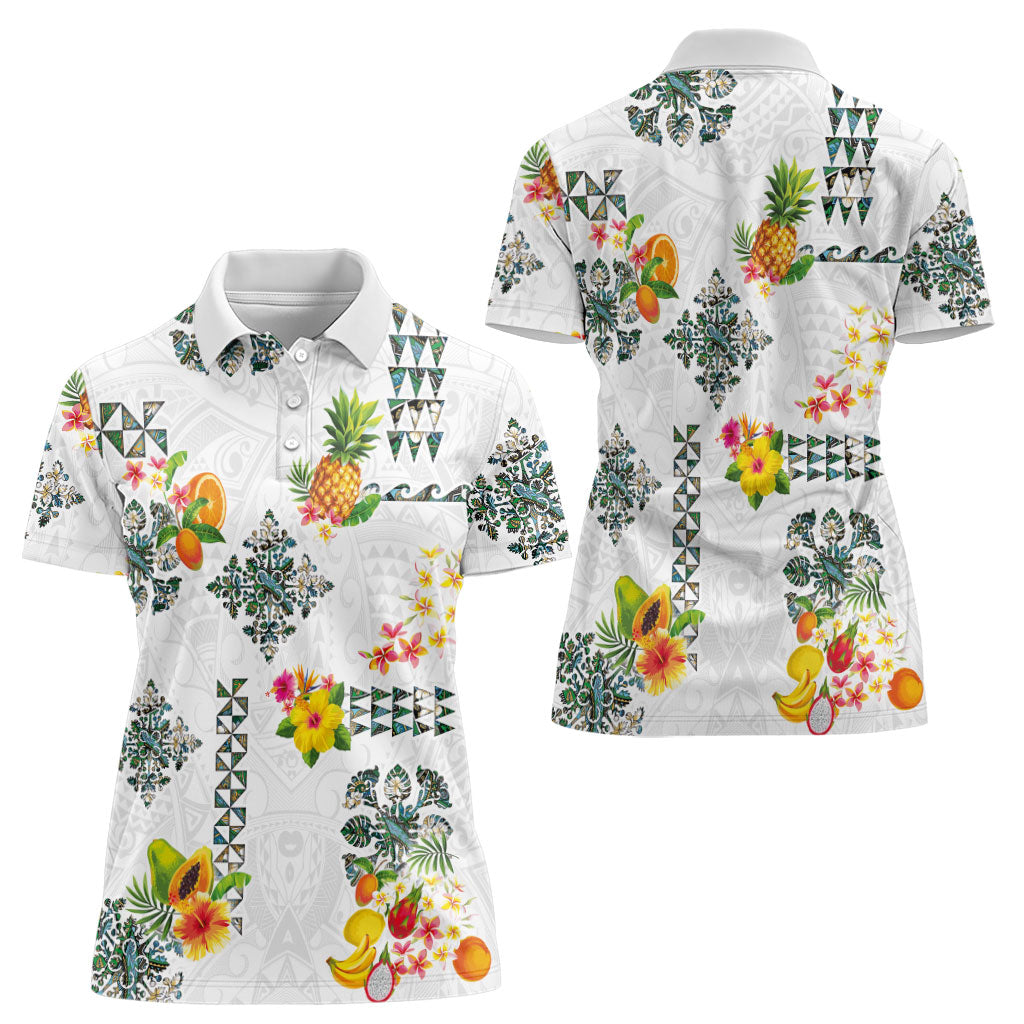 Hawaiian Quilts Women Polo Shirt Tropical Fruits and Plants LT03 - Polynesian Pride