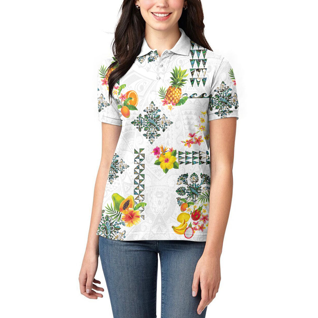 Hawaiian Quilts Women Polo Shirt Tropical Fruits and Plants LT03 - Polynesian Pride