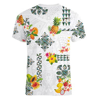 Hawaiian Quilts Women V-Neck T-Shirt Tropical Fruits and Plants LT03 - Polynesian Pride