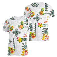 Hawaiian Quilts Women V-Neck T-Shirt Tropical Fruits and Plants LT03 - Polynesian Pride