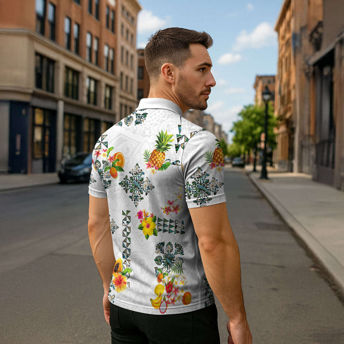 Hawaiian Quilts Zipper Polo Shirt Tropical Fruits and Plants LT03 - Polynesian Pride
