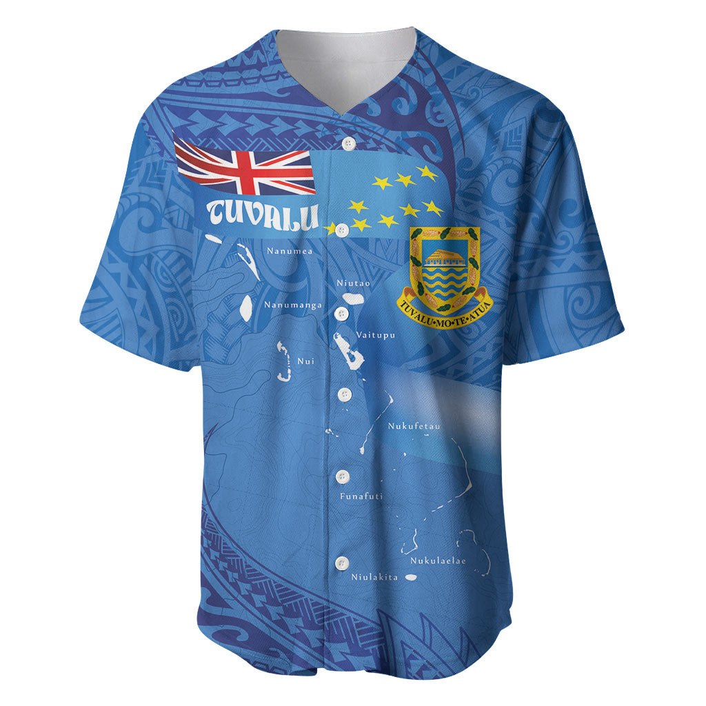 Tuvalu Heritage Baseball Jersey Map of the Islands and Polynesia Pattern LT03 Blue - Polynesian Pride