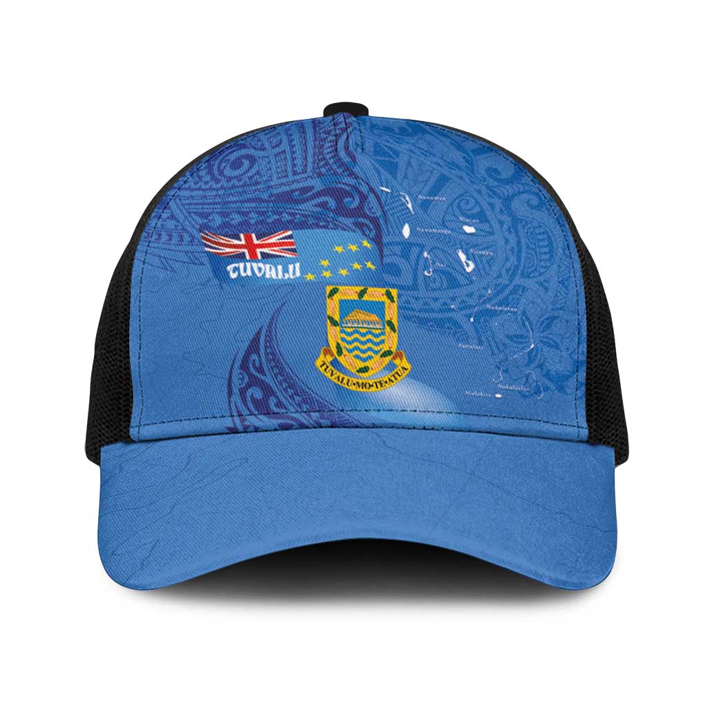 Tuvalu Heritage Baseball Net Cap Map of the Islands and Polynesia Pattern LT03 One Size Black Blue - Polynesian Pride