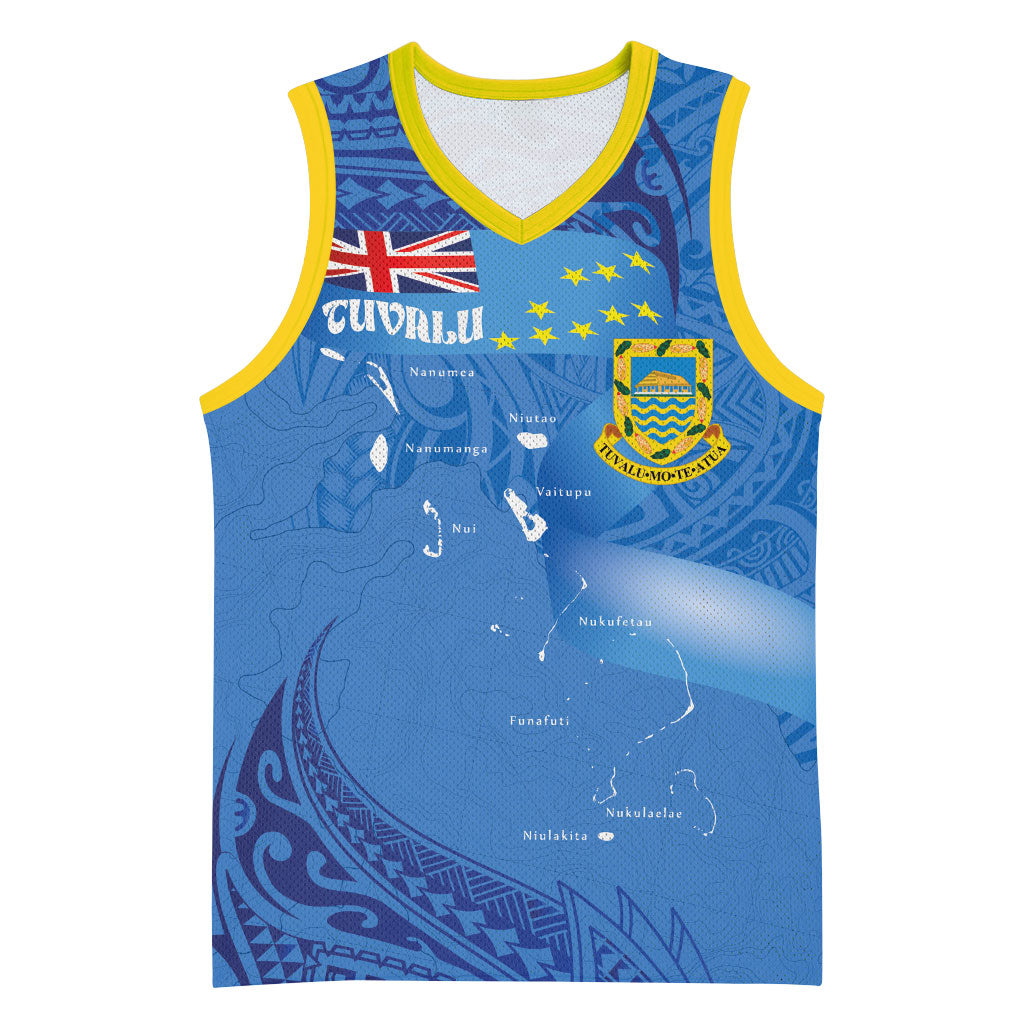 Tuvalu Heritage Basketball Jersey Map of the Islands and Polynesia Pattern LT03 Unisex Blue - Polynesian Pride