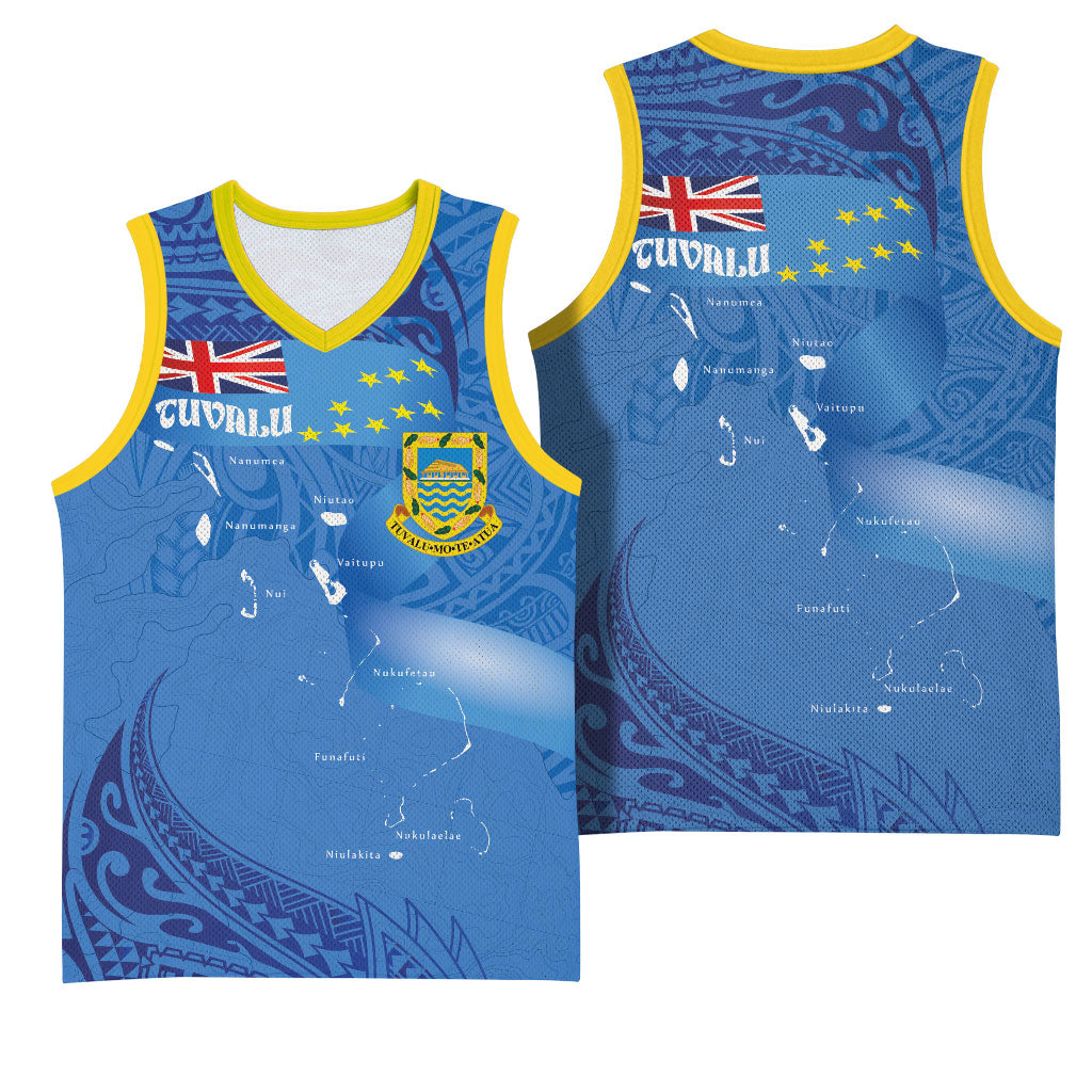 Tuvalu Heritage Basketball Jersey Map of the Islands and Polynesia Pattern LT03 - Polynesian Pride