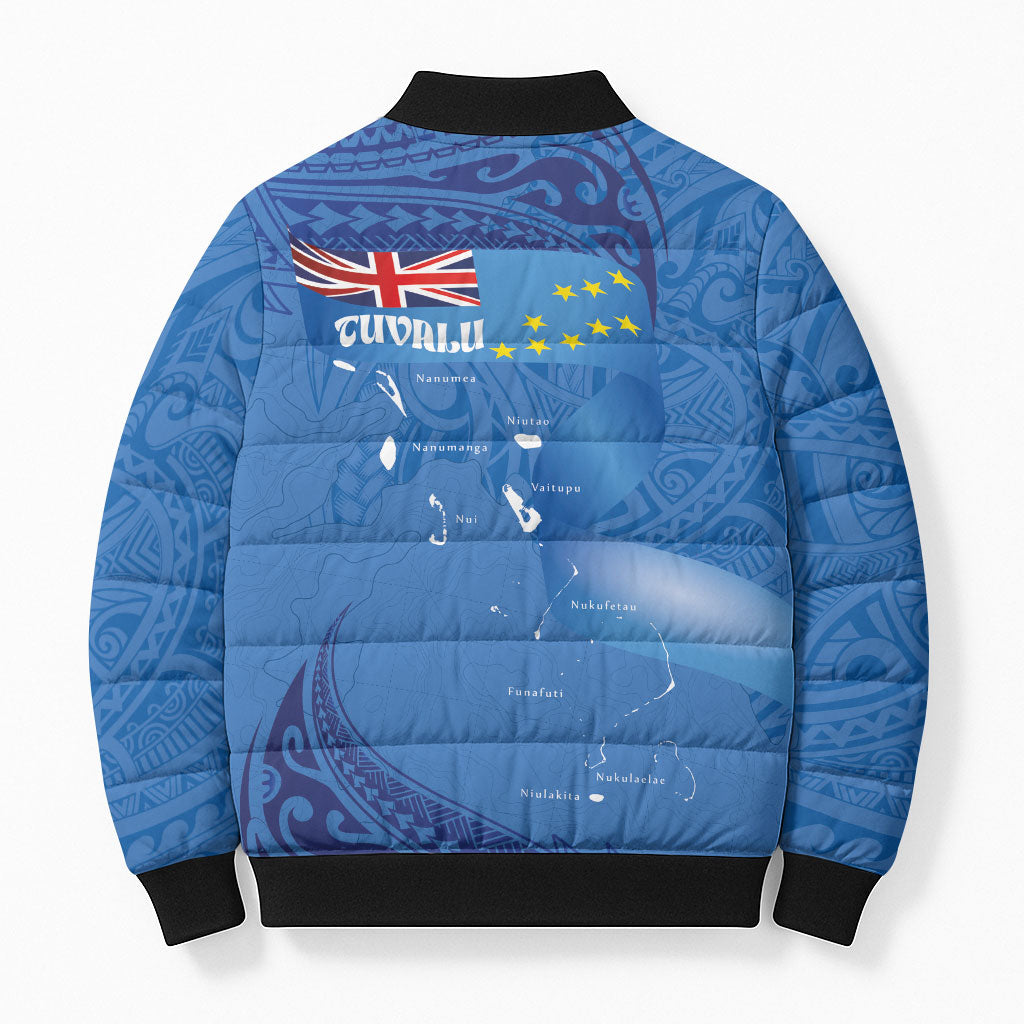 Tuvalu Heritage Bomber Puffer Jacket Map of the Islands and Polynesia Pattern LT03 - Polynesian Pride