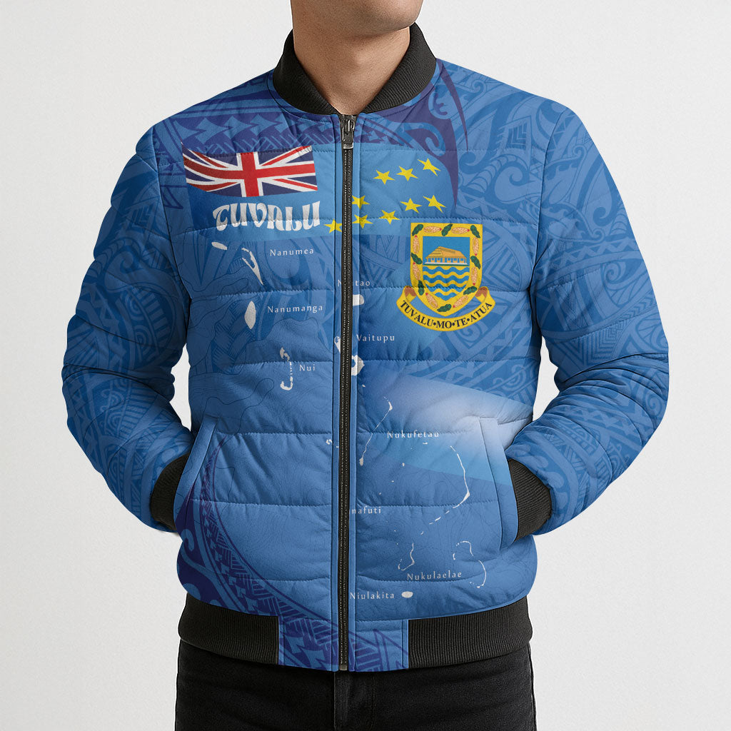 Tuvalu Heritage Bomber Puffer Jacket Map of the Islands and Polynesia Pattern LT03 - Polynesian Pride