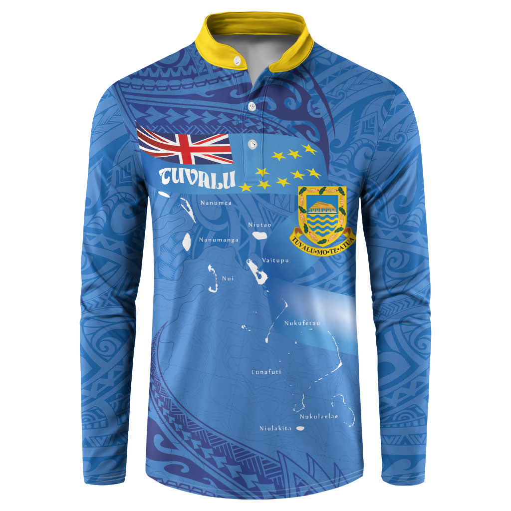 Tuvalu Heritage Button Sweatshirt Map of the Islands and Polynesia Pattern LT03 Blue - Polynesian Pride