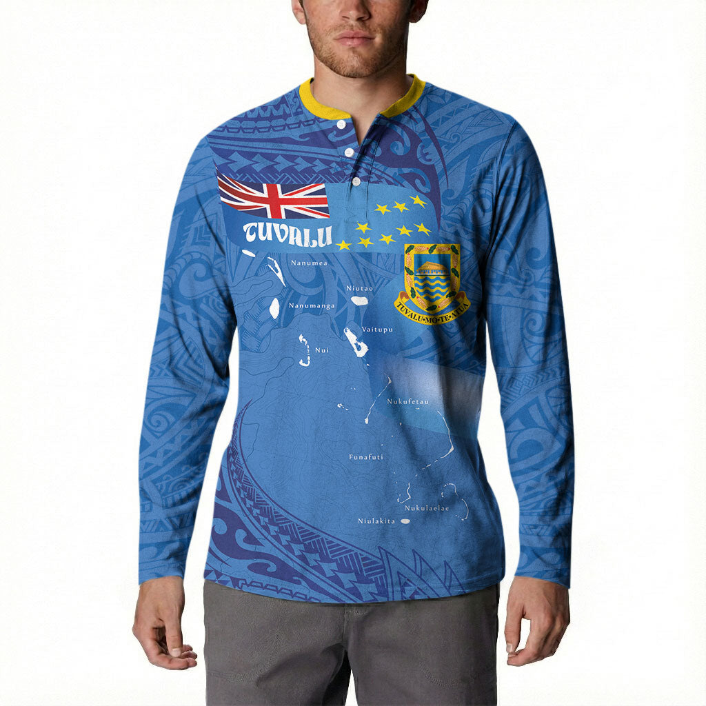 Tuvalu Heritage Button Sweatshirt Map of the Islands and Polynesia Pattern LT03 - Polynesian Pride