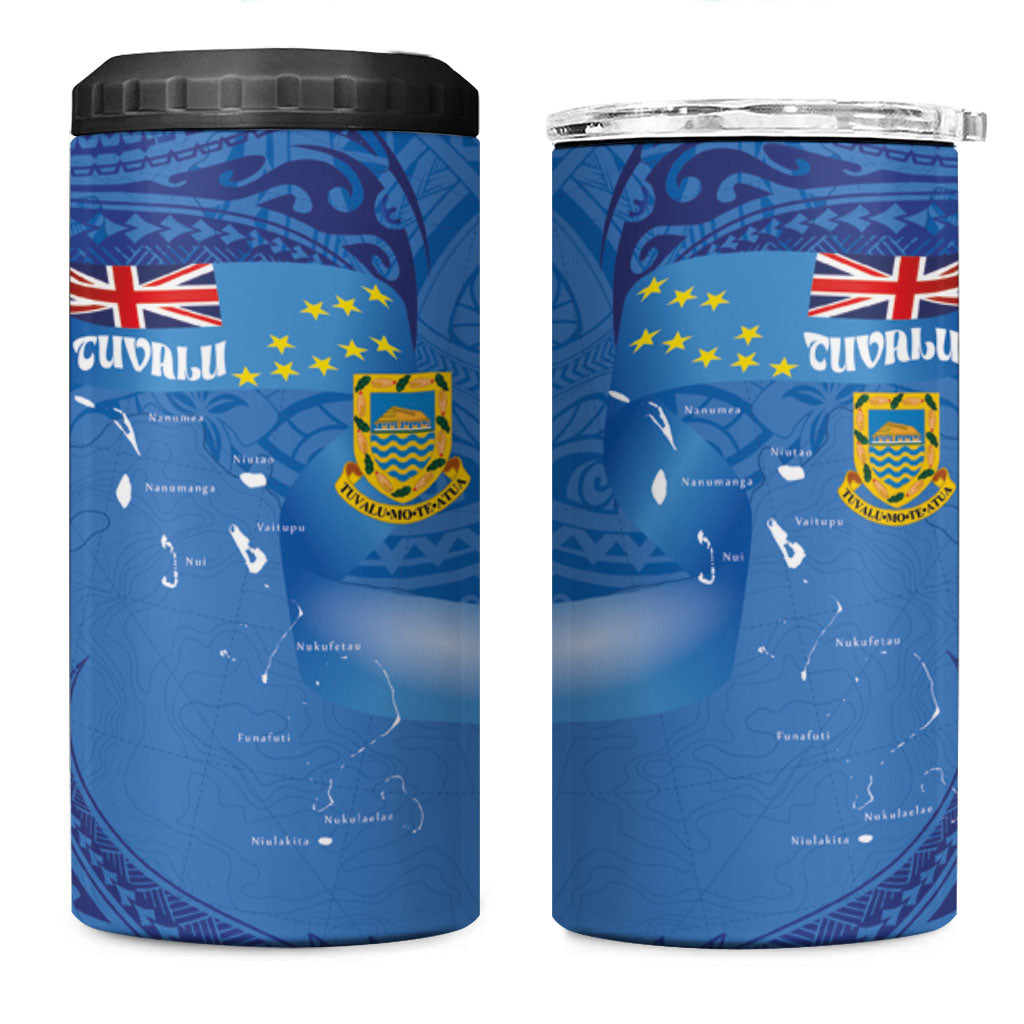 Tuvalu Heritage 4 in 1 Can Cooler Tumbler Map of the Islands and Polynesia Pattern LT03 One Size: 16 oz Blue - Polynesian Pride