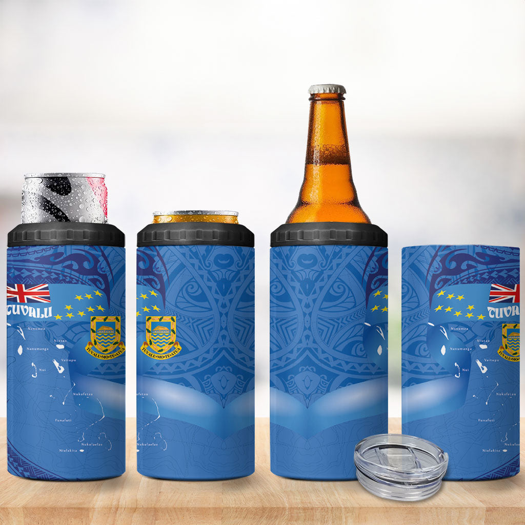 Tuvalu Heritage 4 in 1 Can Cooler Tumbler Map of the Islands and Polynesia Pattern LT03 - Polynesian Pride