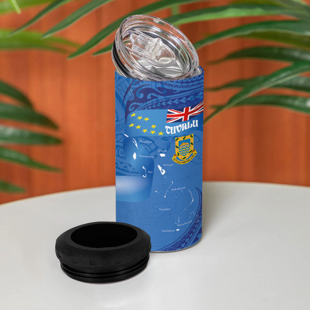Tuvalu Heritage 4 in 1 Can Cooler Tumbler Map of the Islands and Polynesia Pattern LT03 - Polynesian Pride