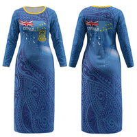 Tuvalu Heritage Couples Matching Long Sleeve Bodycon Dress and Hawaiian Shirt Map of the Islands and Polynesia Pattern LT03 - Polynesian Pride