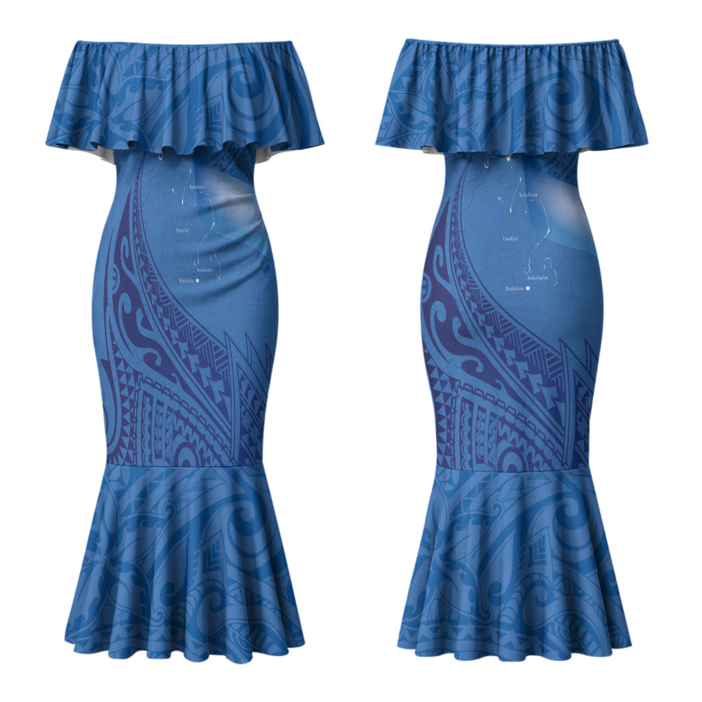 Tuvalu Heritage Couples Matching Mermaid Dress and Long Sleeve Button Shirt Map of the Islands and Polynesia Pattern LT03 - Polynesian Pride