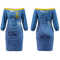 Tuvalu Heritage Couples Matching Off The Shoulder Long Sleeve Dress and Hawaiian Shirt Map of the Islands and Polynesia Pattern LT03 - Polynesian Pride
