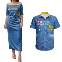 Tuvalu Heritage Couples Matching Puletasi and Hawaiian Shirt Map of the Islands and Polynesia Pattern LT03 Blue - Polynesian Pride