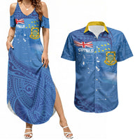 Tuvalu Heritage Couples Matching Summer Maxi Dress and Hawaiian Shirt Map of the Islands and Polynesia Pattern LT03 Blue - Polynesian Pride