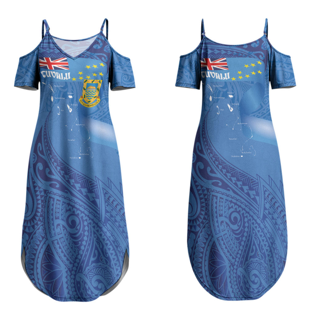 Tuvalu Heritage Couples Matching Summer Maxi Dress and Hawaiian Shirt Map of the Islands and Polynesia Pattern LT03 - Polynesian Pride