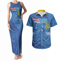 Tuvalu Heritage Couples Matching Tank Maxi Dress and Hawaiian Shirt Map of the Islands and Polynesia Pattern LT03 Blue - Polynesian Pride
