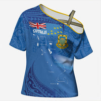 Tuvalu Heritage Cross Shoulder Shirt Map of the Islands and Polynesia Pattern LT03 Female Blue - Polynesian Pride